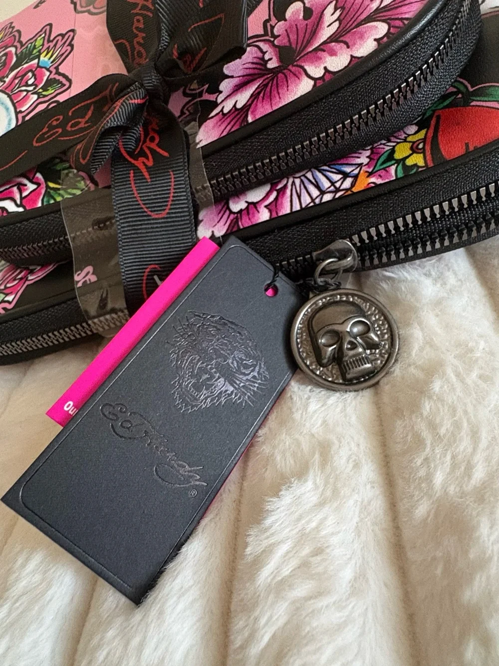 Ed Hardy Pink and black Floral Tattoo Print Cosmetic Bag set (2)